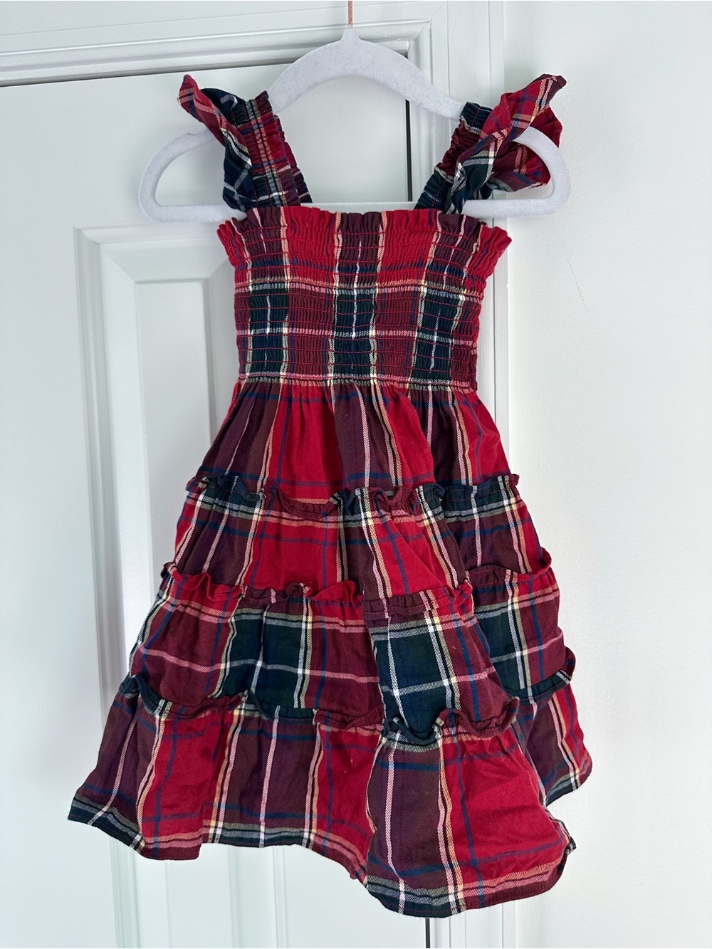 Hill house girls nap dress red tartan 3/4yrs EUC